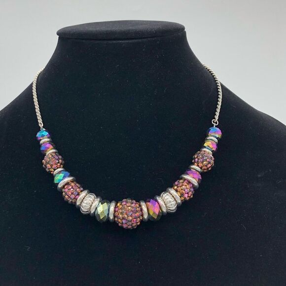 Multicolored Metal Beads on Silver tone Chain - Picture 1 of 2